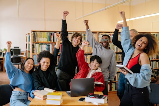 students studying in a library