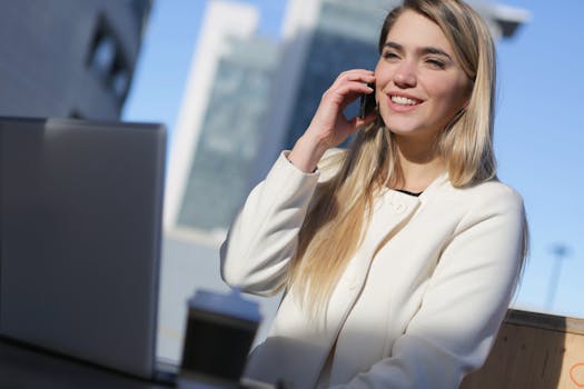 person smiling while using a bank