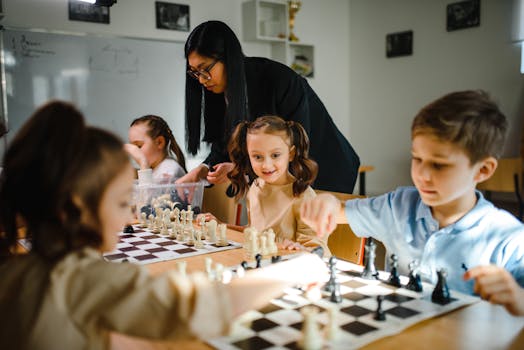 children playing board games